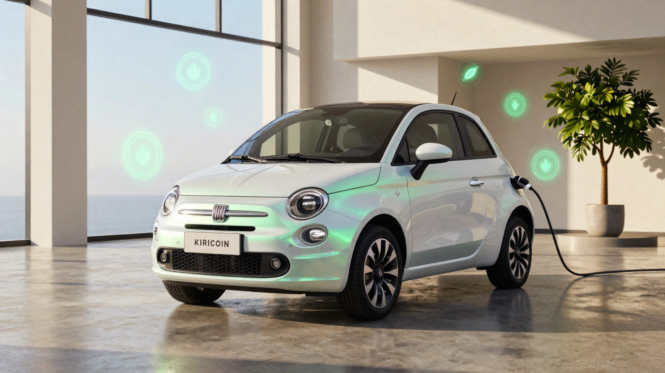 White electric car plugged in for charging inside a modern, bright showroom with plant and sunlight.